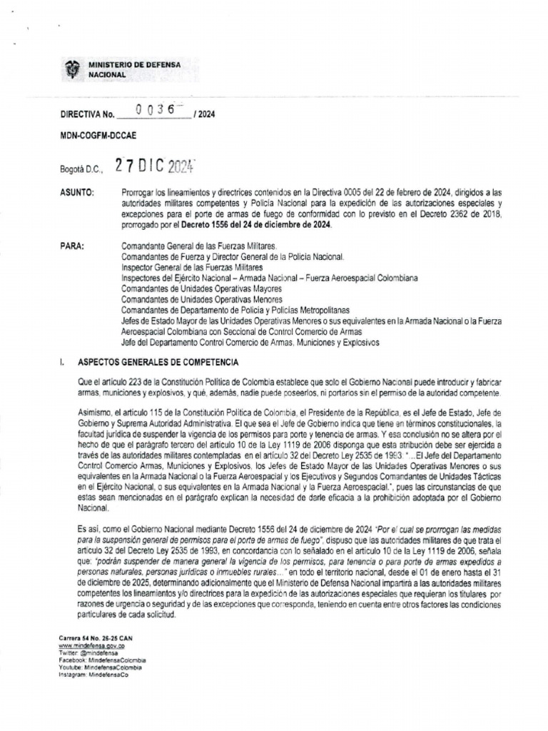 Directiva 0036 Porte Arma Veteranos para El Año 2025 | PDF | Derecho a ...