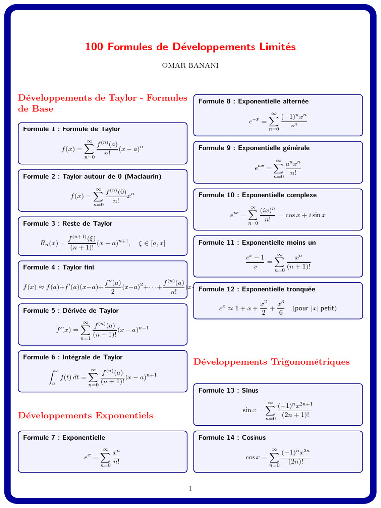 Formules de Développements Limités | PDF | Mathématiques élémentaires ...