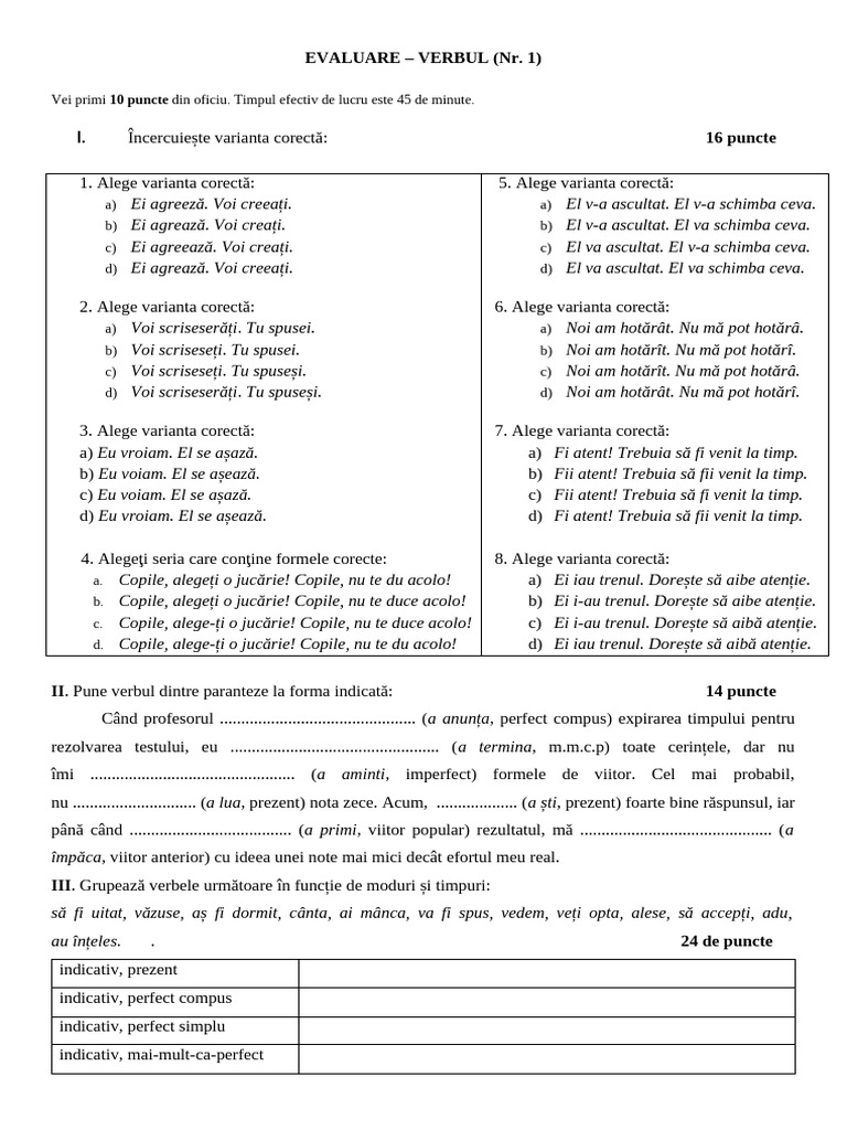 Test Verbul Vi | PDF