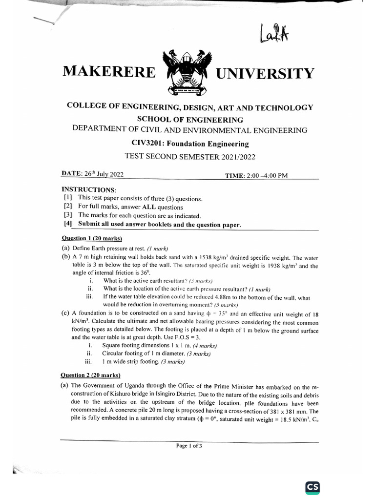 Fe Test Paper 21-22 | PDF