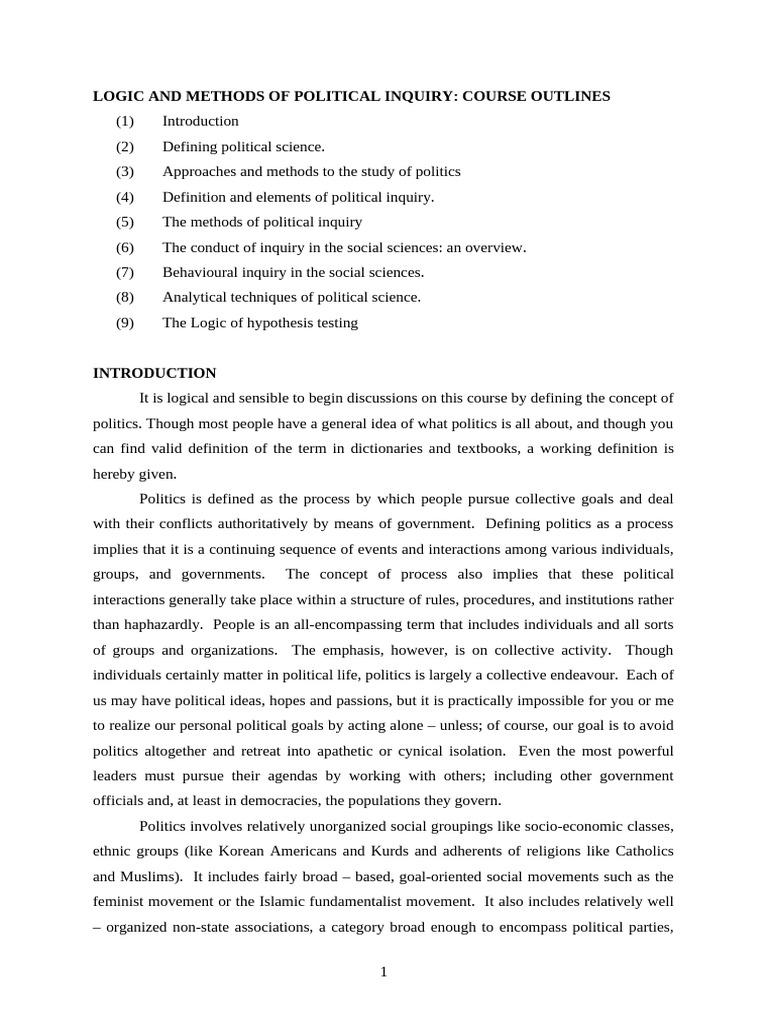 Political Inquiry: Methods and Definitions | PDF | Methodology | Hypothesis