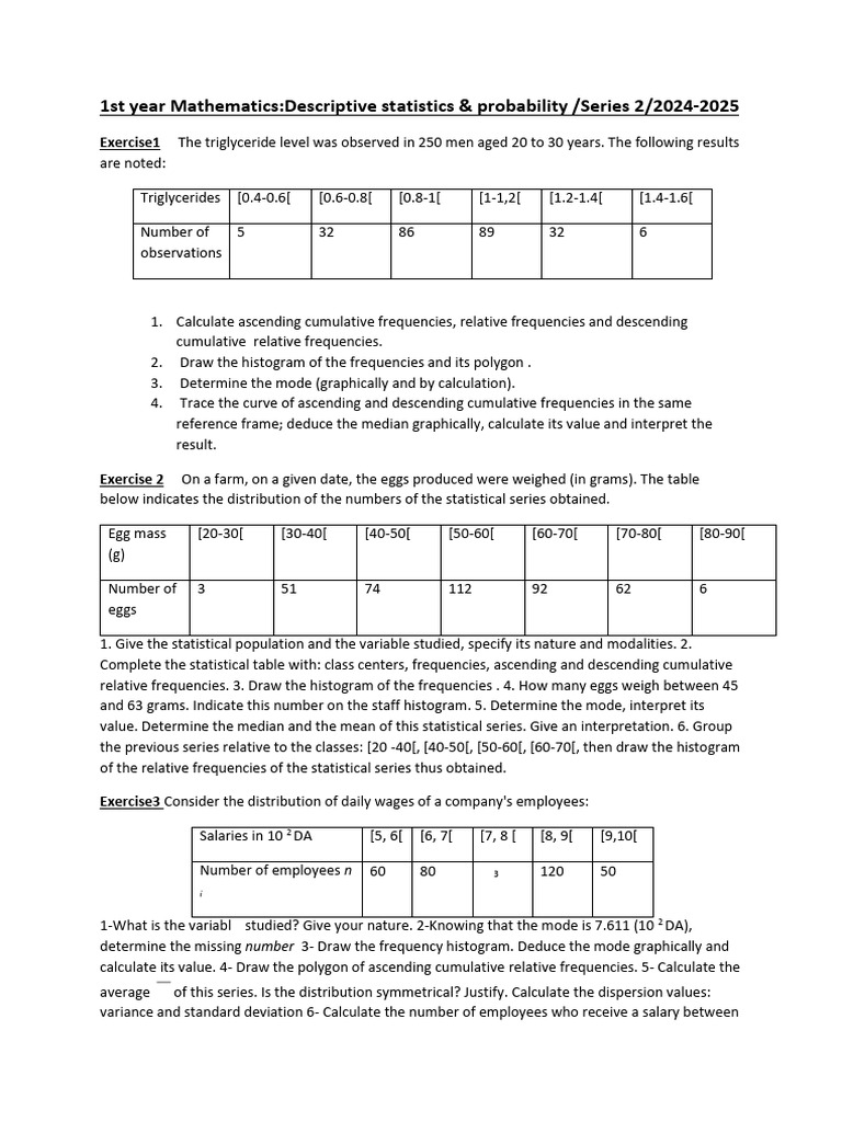 Statistics Exercises: Descriptive Analysis | PDF | Mode (Statistics ...