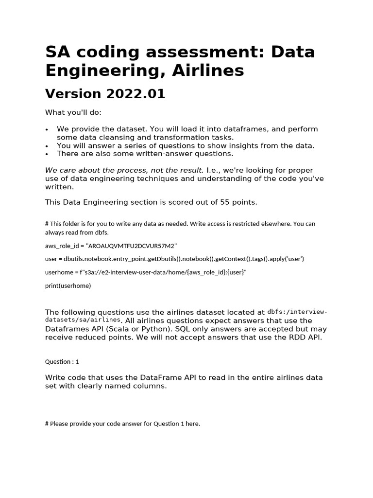 Data Engineering Coding Assessment | PDF | Software Engineering | Computing