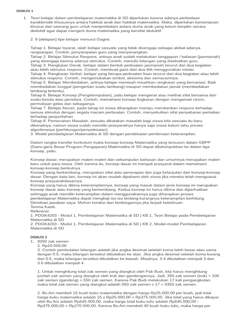 Diskusi Pdgk 4203 Pendidikan Matematika Pdf