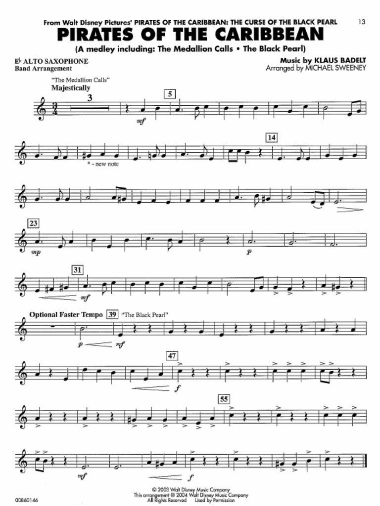 Pirates Of Caribbean Alto Sax Band Arrangement Pdf