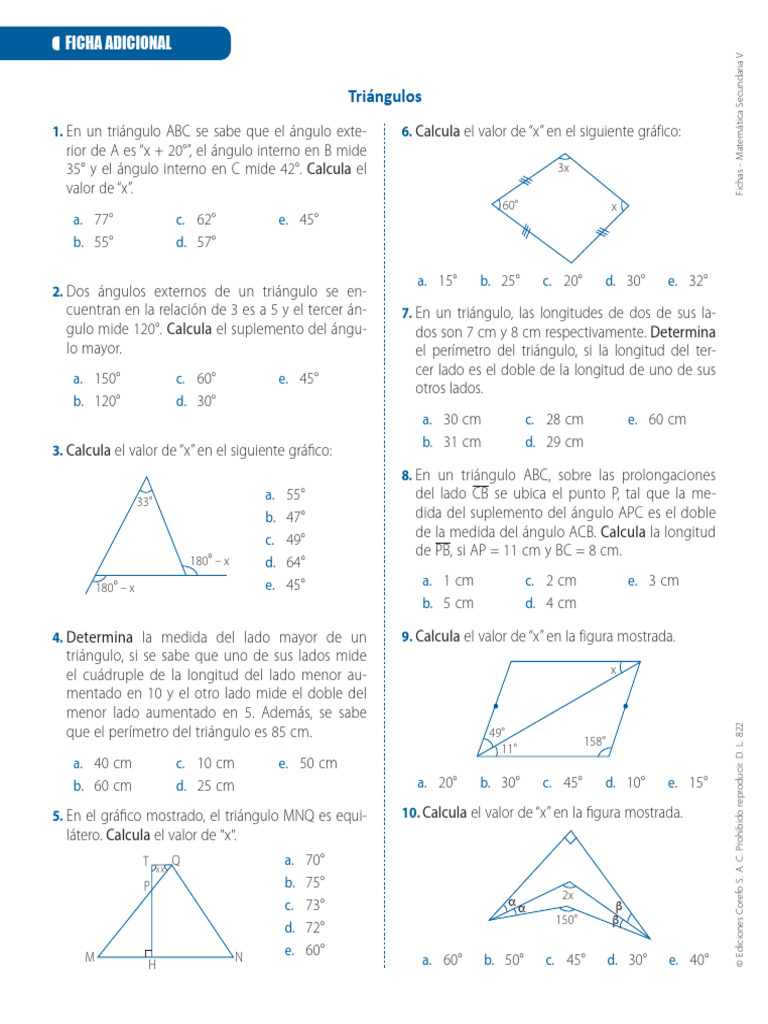 Problemas de Triángulos y Ángulos | PDF | Triángulo | Geometría Elemental