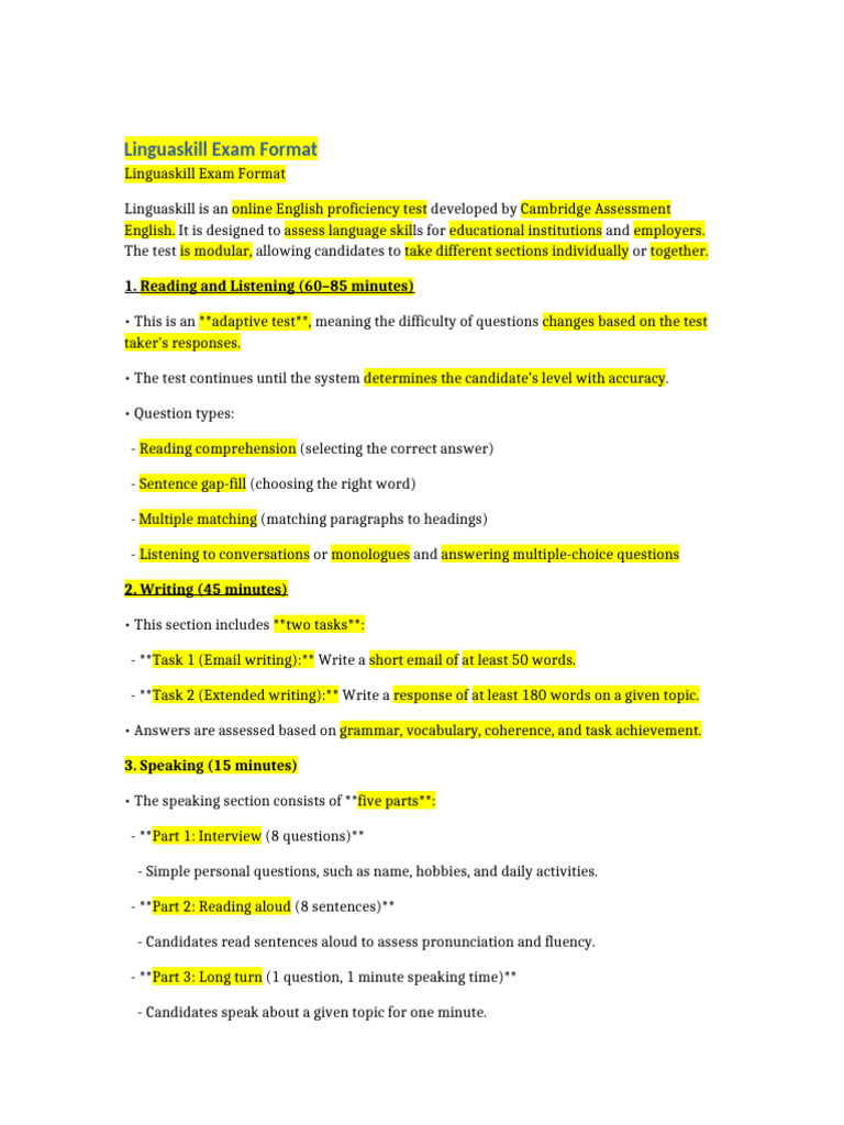 Linguaskill Exam Format Overview | PDF | Tests | Qualifications