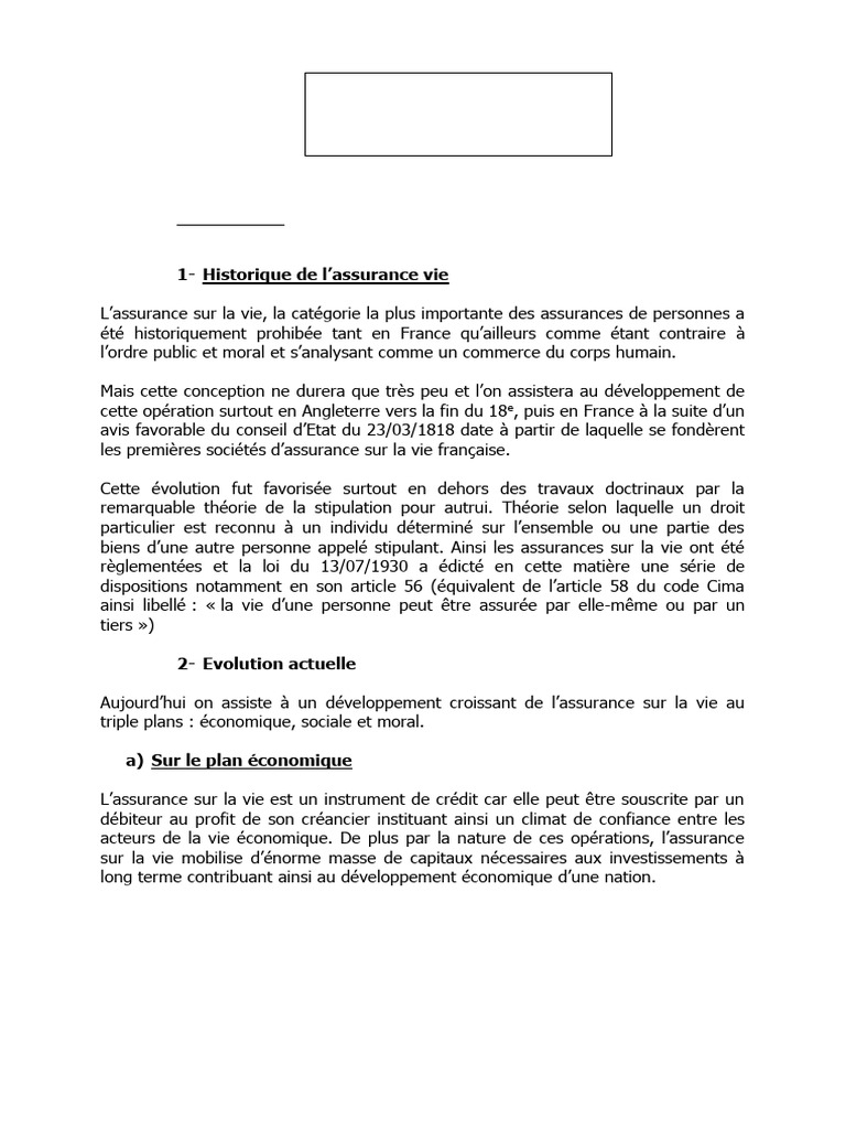 Historique et Évolution de l'Assurance Vie | PDF | Assurance ...
