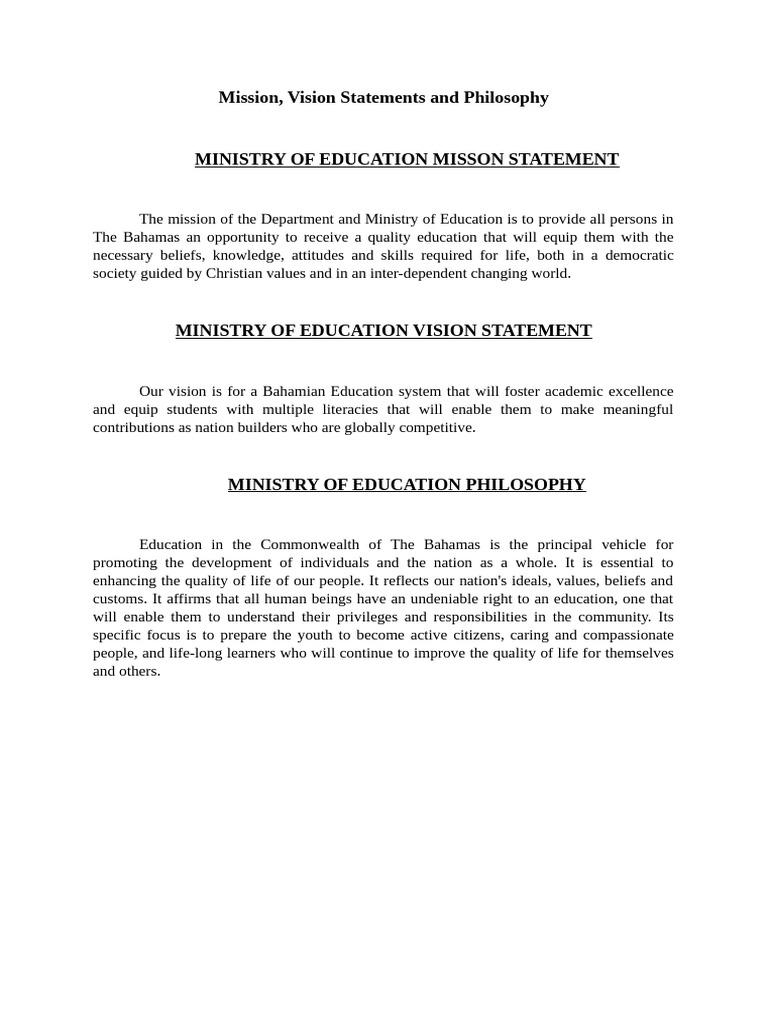 Ministry of Education Mission Statement | PDF