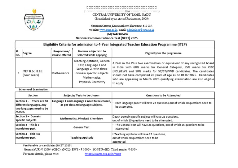 ITEP 2025 Admission Eligibility Criteria | PDF | University And College ...
