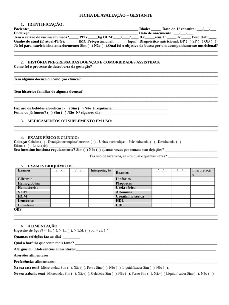 Ficha de Avaliação Nutricional Gestante | PDF | Gravidez ...