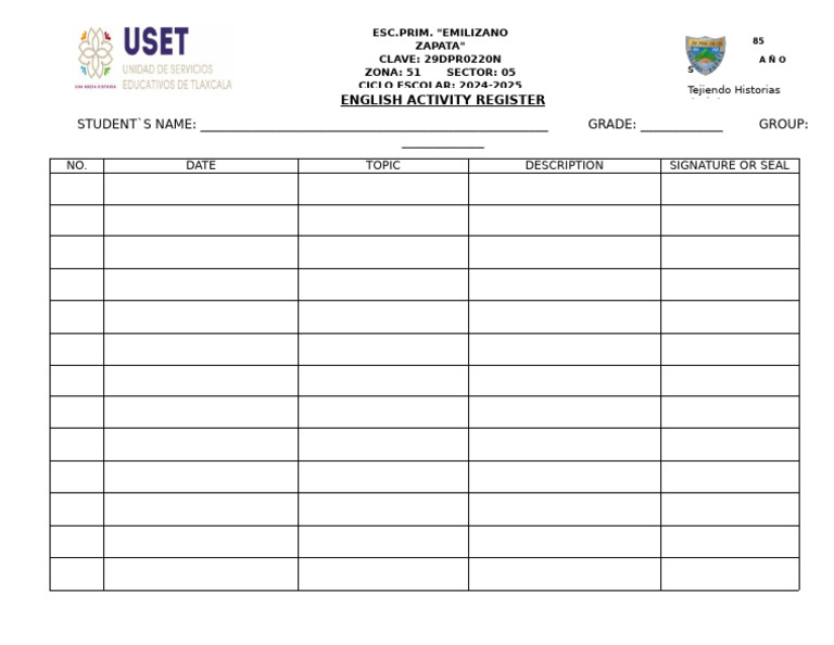 English Activity Register | PDF