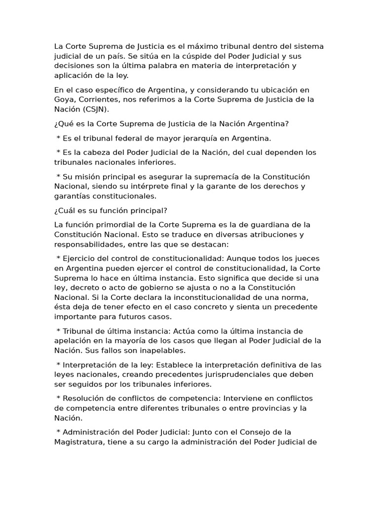 Funciones de la Corte Suprema Argentina | PDF | Judicaturas ...