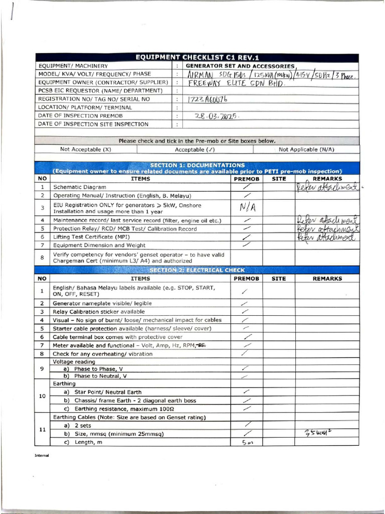 PCSB PETI Checklist (1723A60076) | PDF