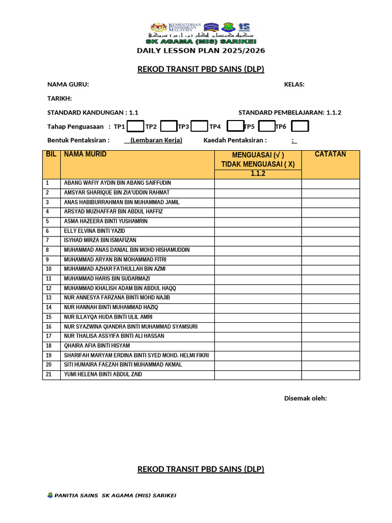 Rekod Transit PBD SN 1R 2025 - 2026 | PDF
