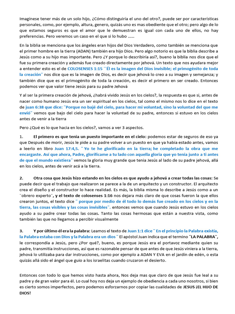 Discurso Jesus El Hijo de Dios | PDF | Jesús | Imagen de dios