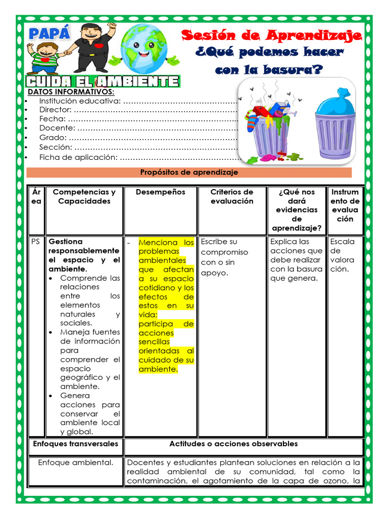 1° SESIÓN PS QUÉ PODEMOS HACER CON LA BASURA UNIDAD 4 SEMANA 2 | PDF ...