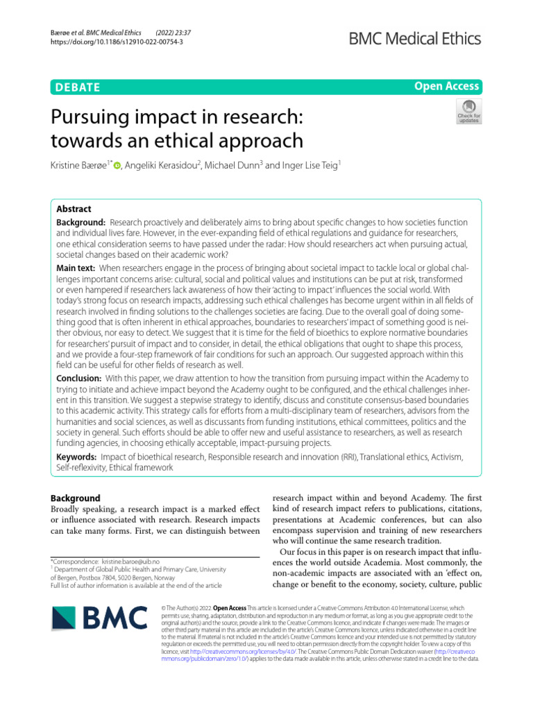 Research Impact and Ethics | PDF | Knowledge | Bioethics