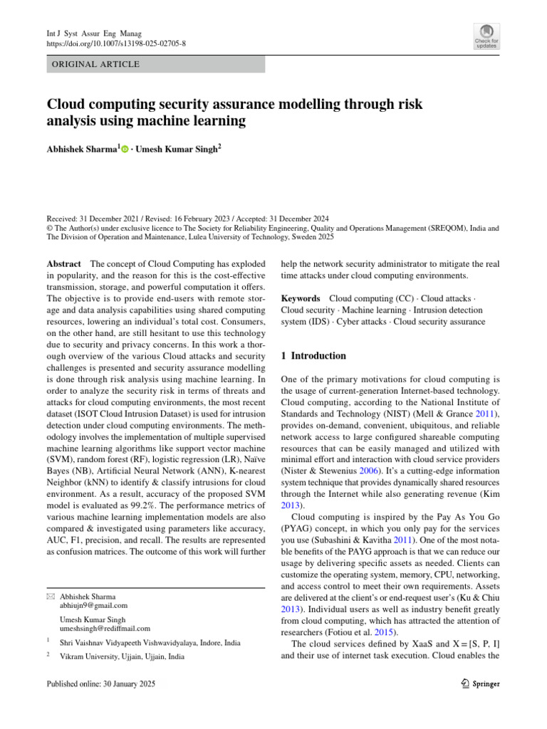 Cloud Security Assurance via ML Risk Analysis | PDF | Computer Security ...