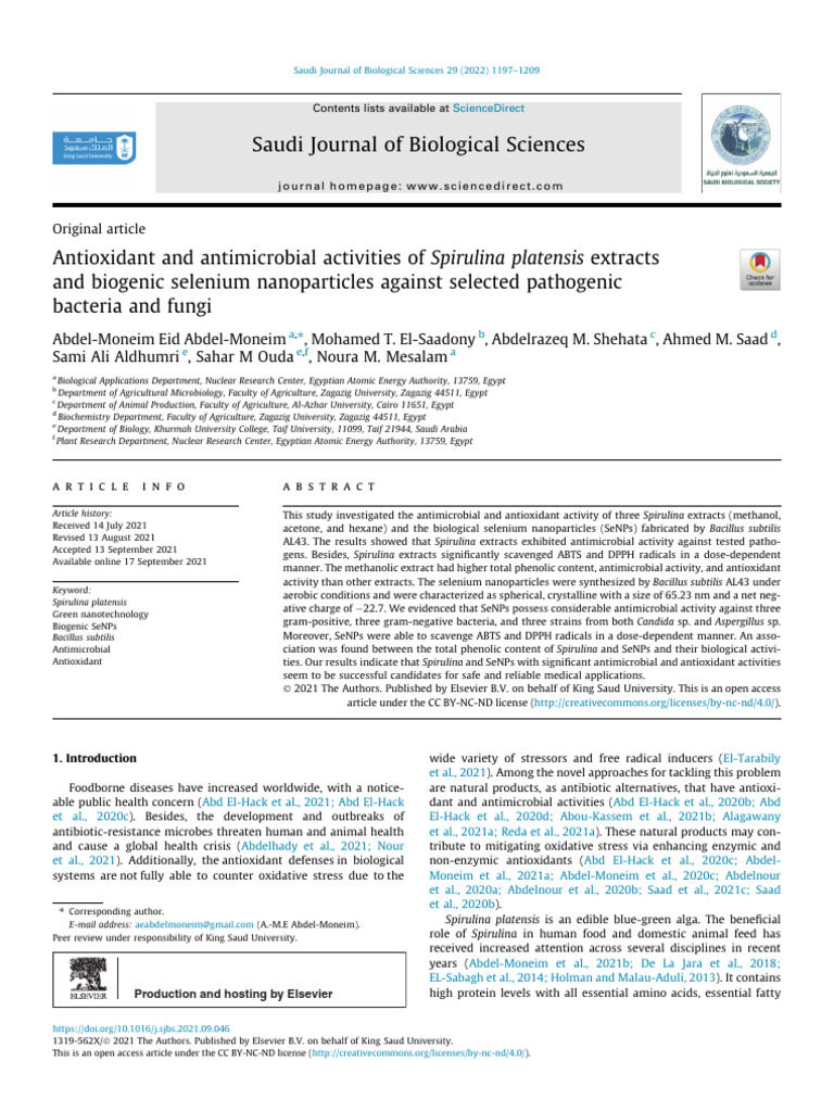 Antioxidant & Antimicrobial Effects of Spirulina | PDF | Polyphenol ...
