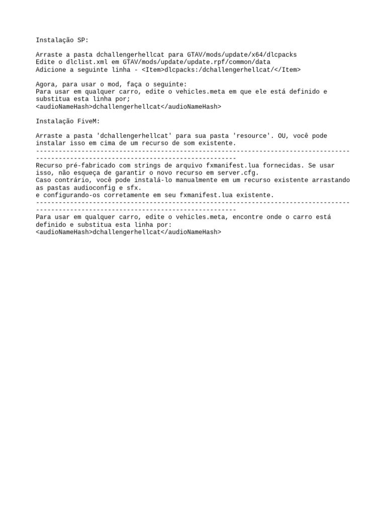 Instalação do Mod dchallengerhellcat GTAV | PDF