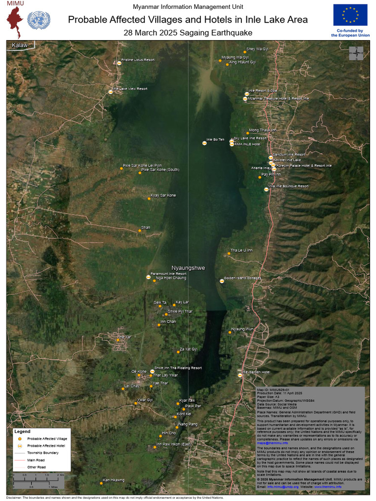 Map - Probable Affected Villages and Hotels in Inle Lake Area ...