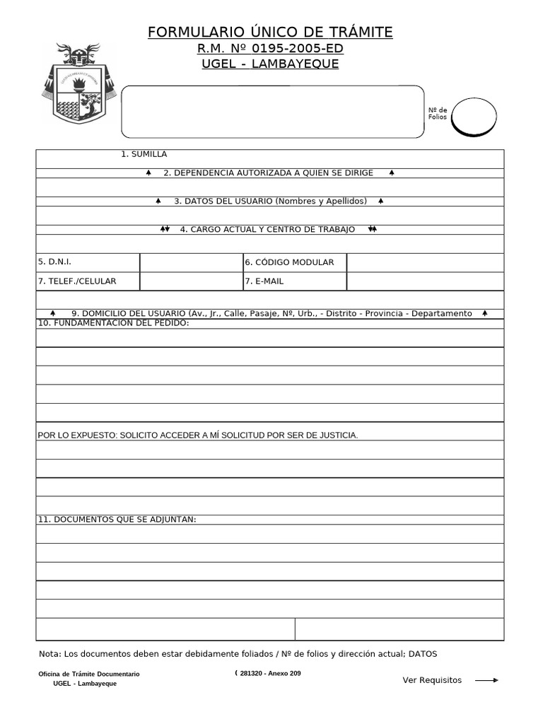 Formulario Único de Trámite UGEL Lambayeque | PDF | Autenticación