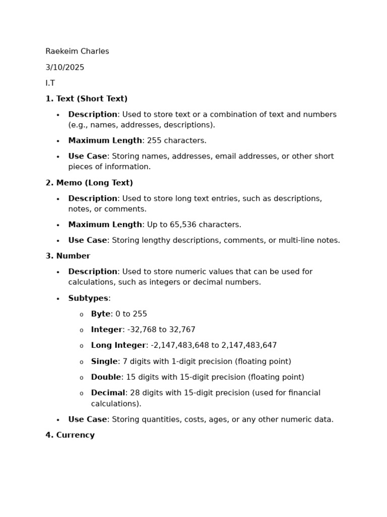 Understanding Microsoft Access Data Types | PDF | Databases | No Sql