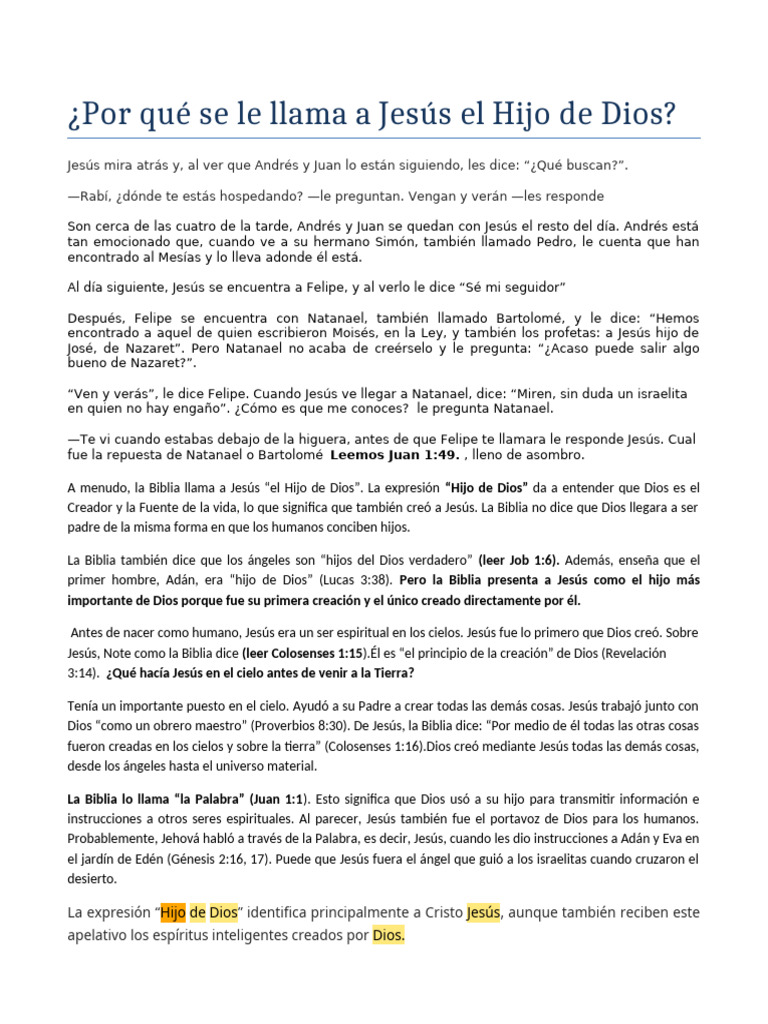 Por Qué Se Le Llama A Jesús El Hijo de Dios | PDF | Jesús | Biblia