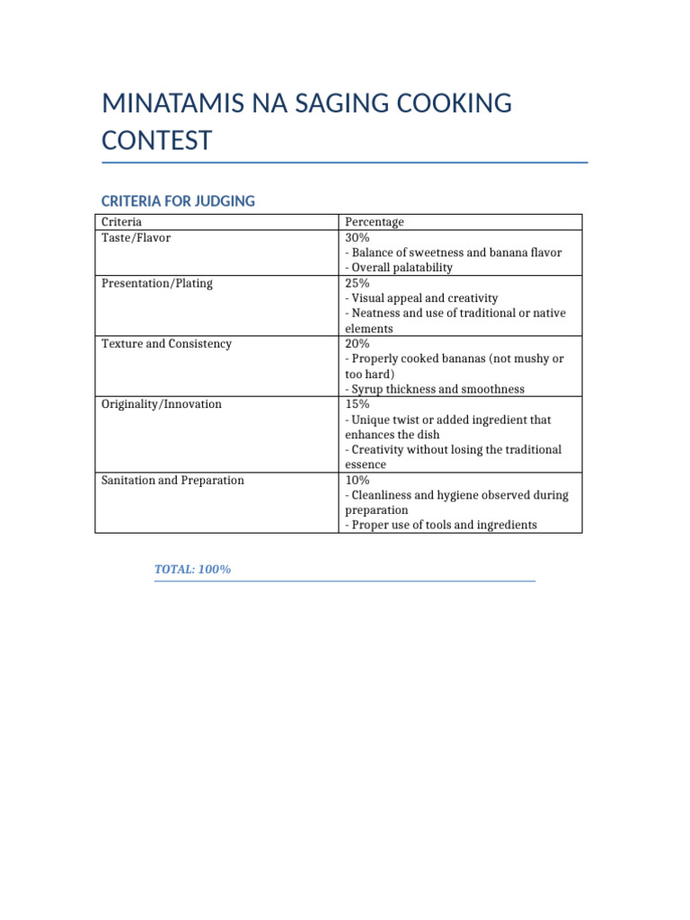 Minatamis Na Saging Criteria | PDF
