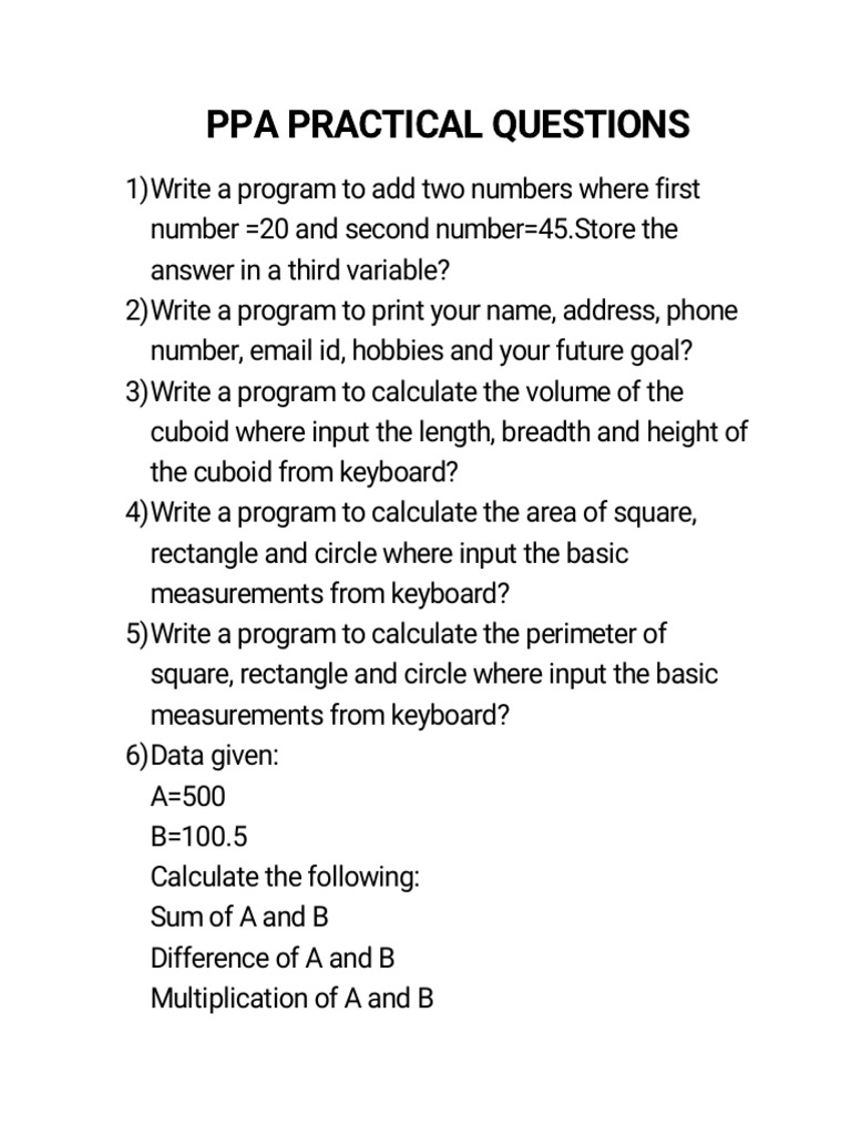 Practical Programming Assignment Questions | PDF | Area