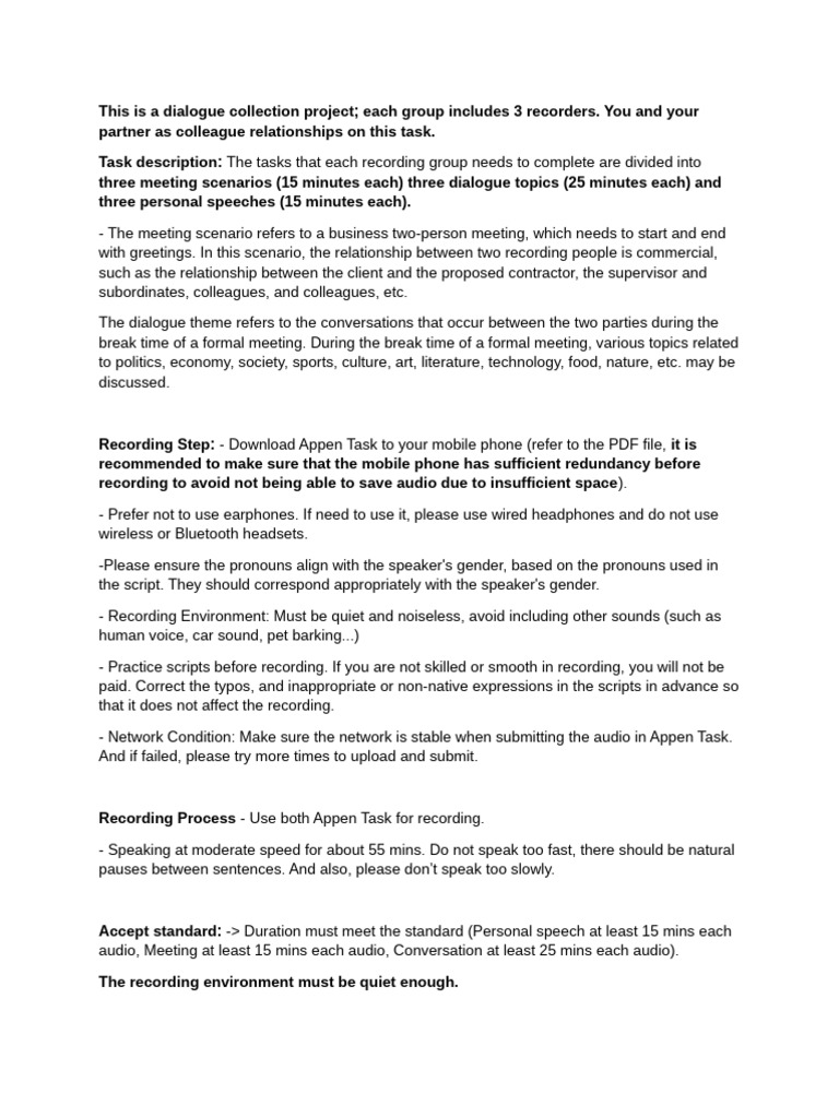 Dialogue Collection Project Guidelines | PDF | Headphones | Human ...