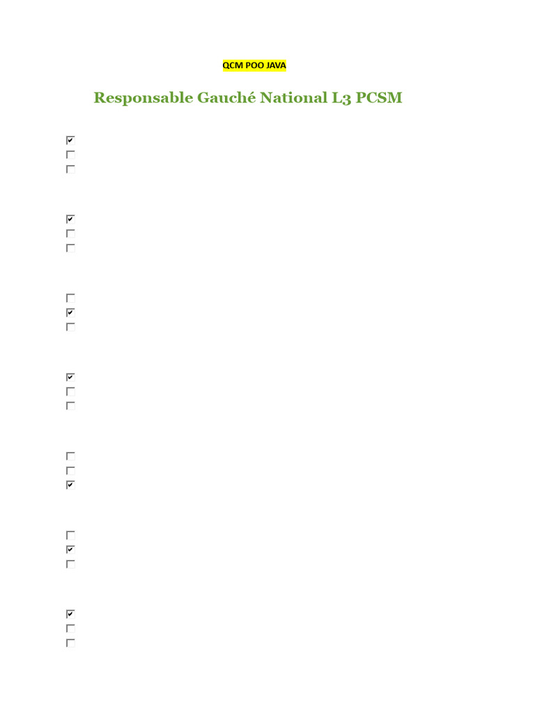QCM sur la POO en Java | PDF