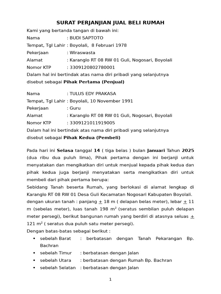 Perjanjian Jual Beli Rumah Boyolali | PDF