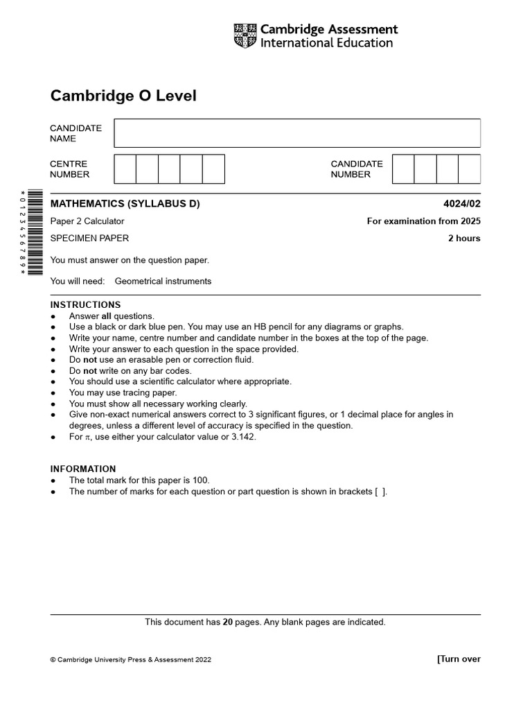 2025 Specimen Paper 2 Complete Solution | PDF | Area | Circle