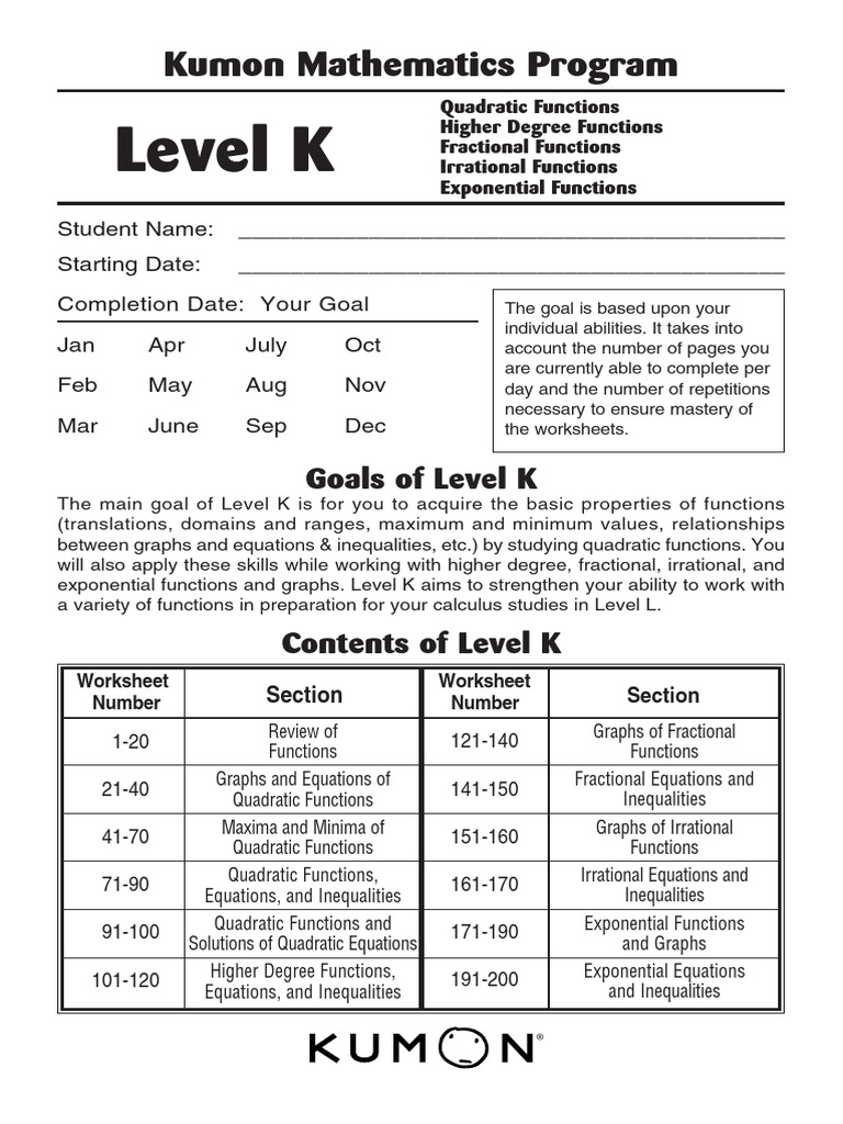 Level K: Kumon Mathematics Program | PDF | Function