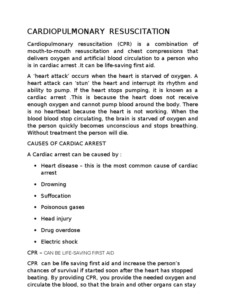 Cardiopulmonary Resuscitation: Can Be Life-Saving First Aid | PDF ...