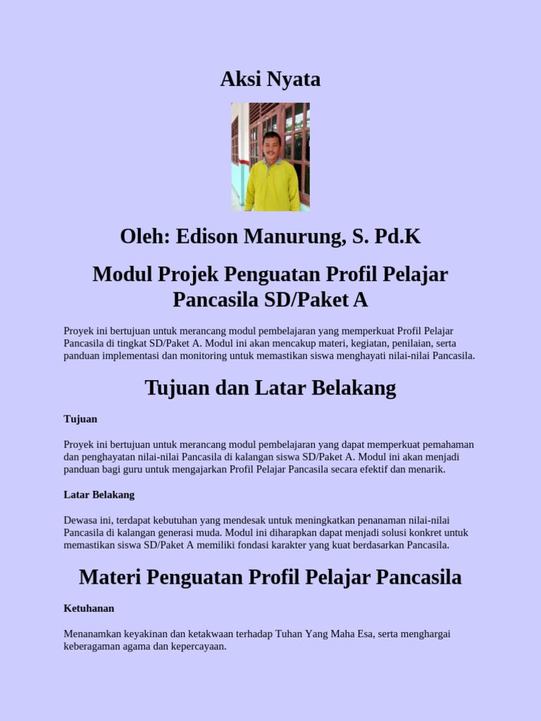 Aksi Nyata Modul Penguatan Profil Pelajar Pancasila | PDF