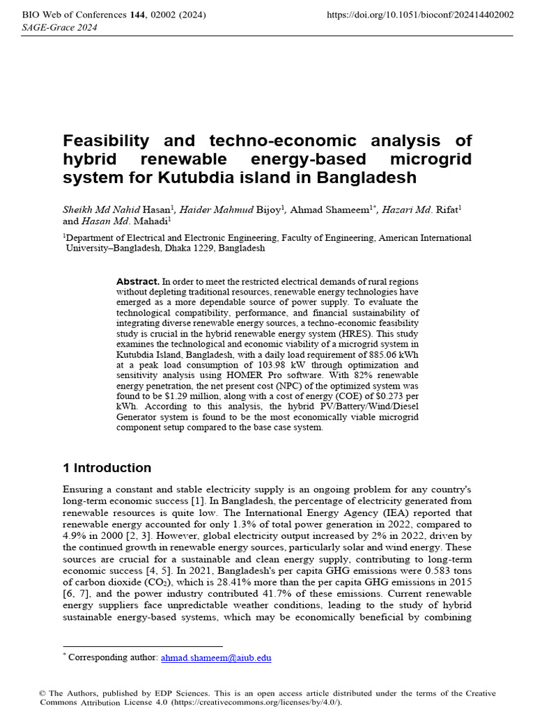 Feasibility and Techno-Economic Analysis of Hybrid | PDF | Energy ...