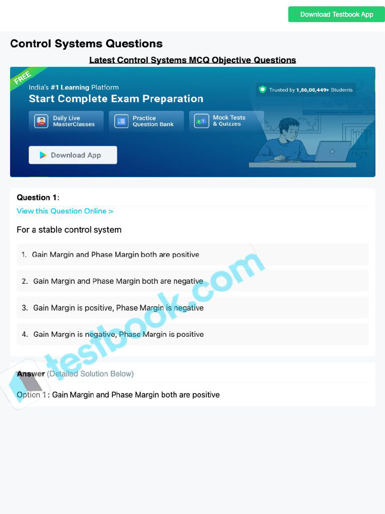 MCQ On Control Systems 5eea6a1039140f30f369e8d7 | PDF