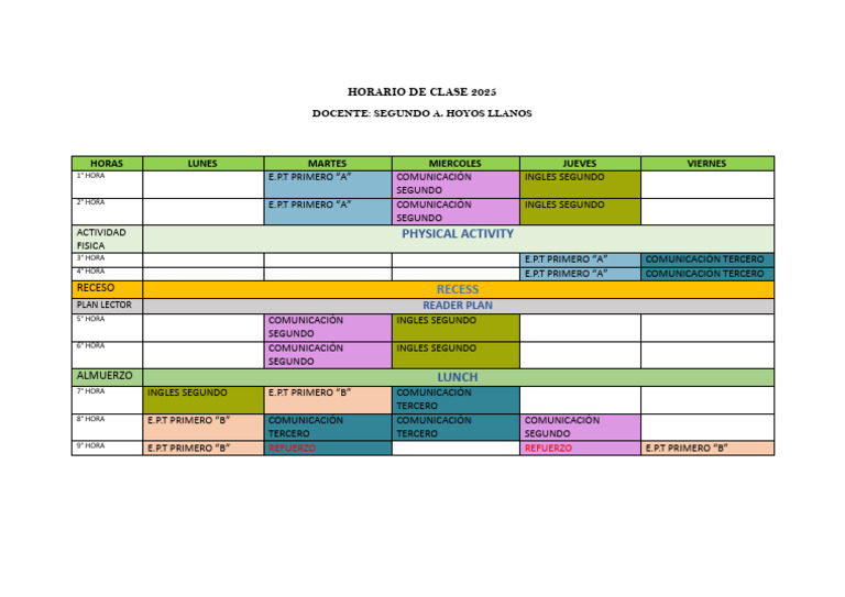 Horario de Clases 2025 - Docente Hoyos | PDF
