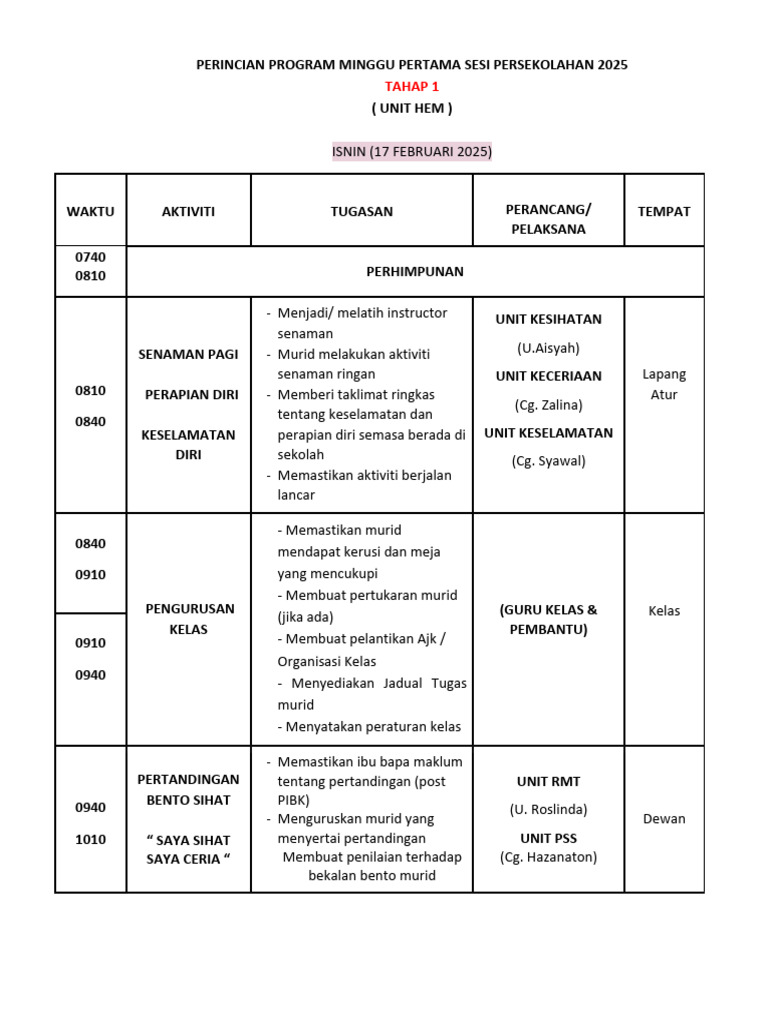 Unit Hem Minggu Pertama 2025 Unit Hem | PDF