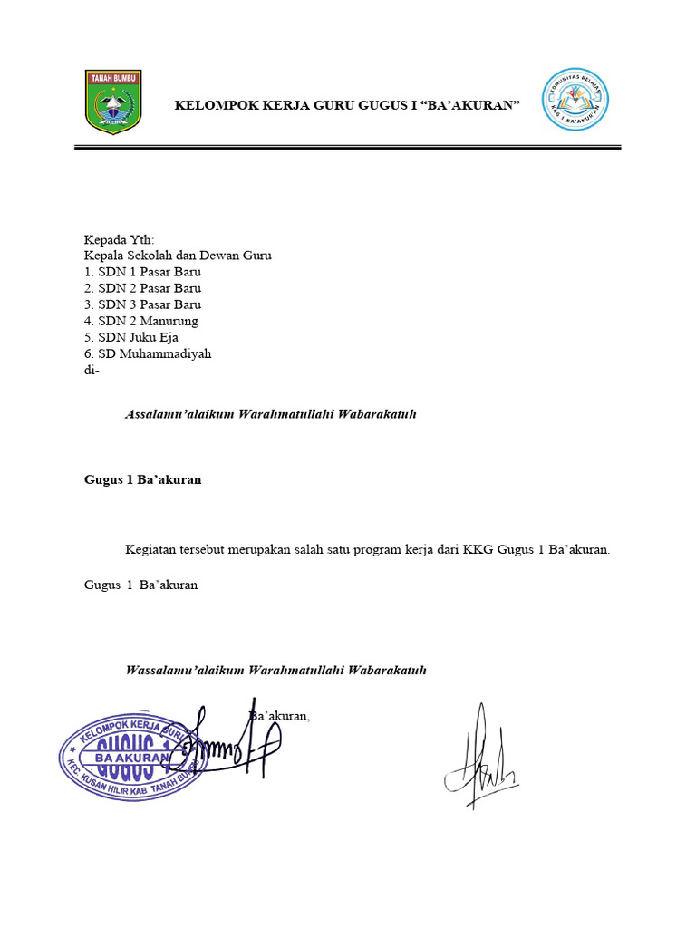 Pemberitahuan Kegiatan KKG Ba'akuran | PDF