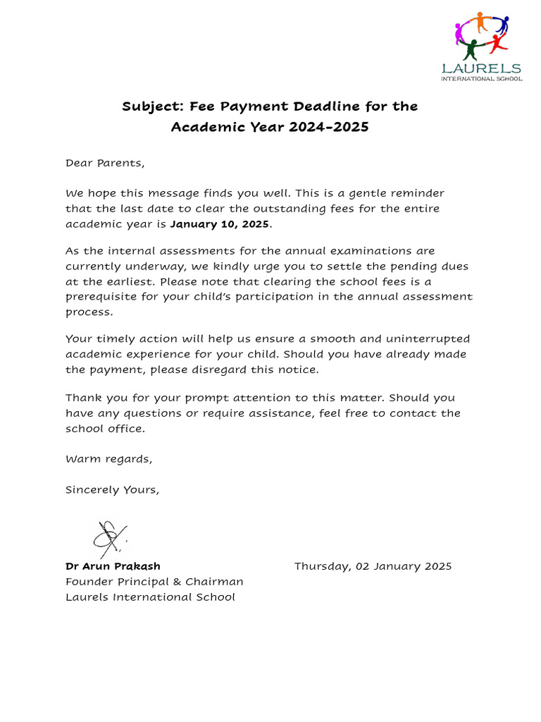 School Fee Payment Reminder Notice | PDF