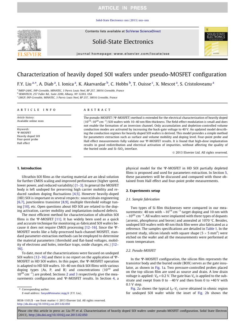 Heavily Doped SOI Wafers Characterization | PDF | Mosfet | Field Effect ...