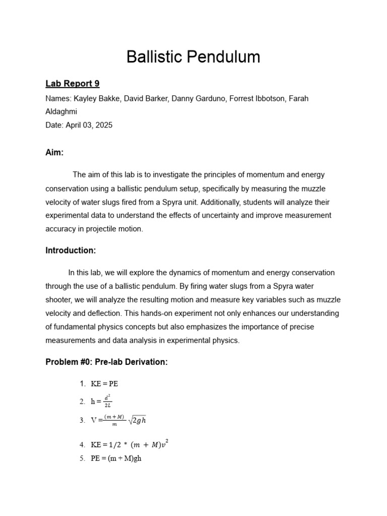 Ballistic Pendulum Lab Report Analysis | PDF | Momentum | Pendulum