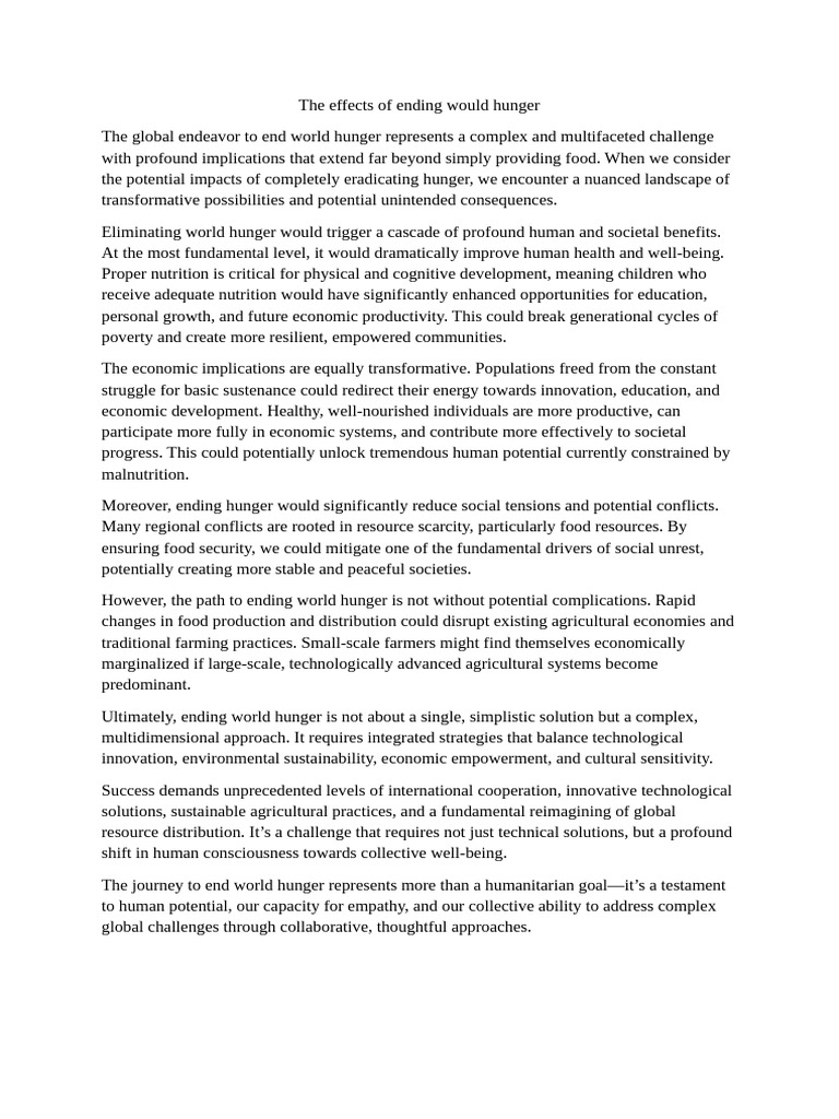 Ending World Hunger: Impacts and Challenges | PDF | Hunger | Sustainability