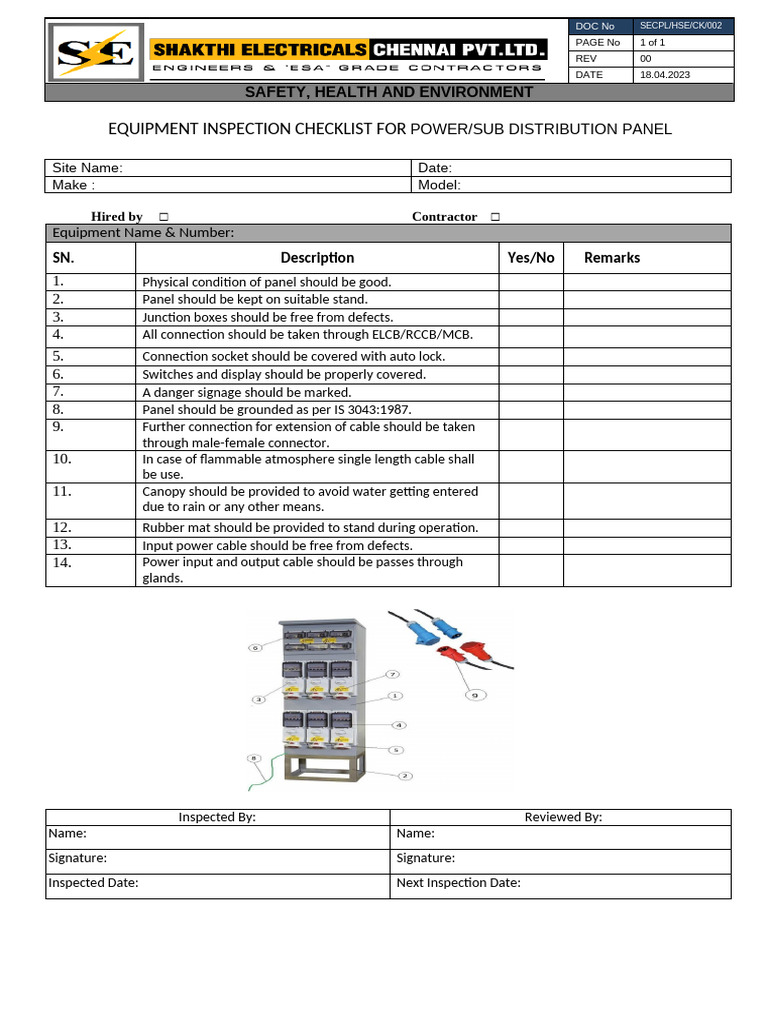 SECPL HSE CK 002 PDB Inspection Checklist | PDF