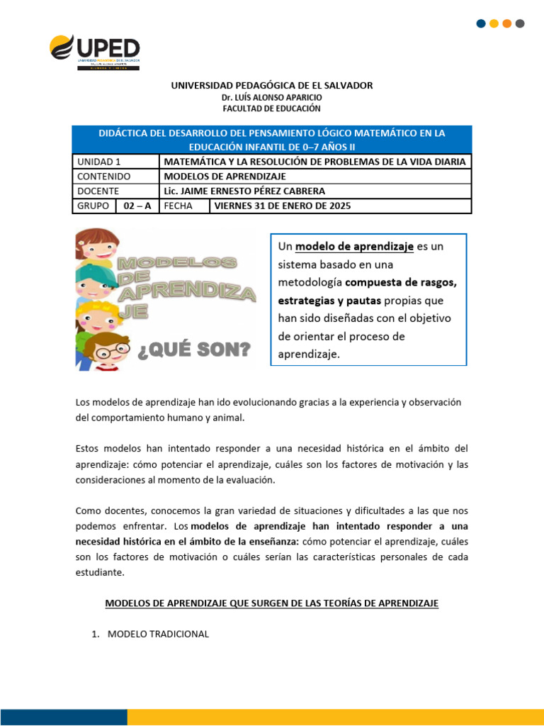 Modelos de Aprendizaje en Educación | PDF | Aprendizaje ...