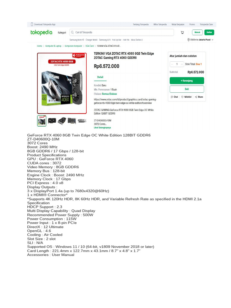 GeForce RTX 4060 8GB Twin Edge OC White Edition 128BIT GDDR6 | PDF
